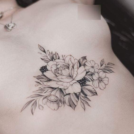 Hình Xăm Hoa Mẫu Đơn Đẹp Ở Ngực Cho Nữ Tại Royal Tattoo Studio