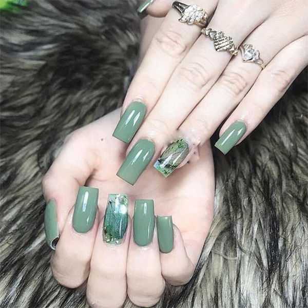 Tham khảo 100 kiểu nail màu xanh rêu sành điệu cuốn hút