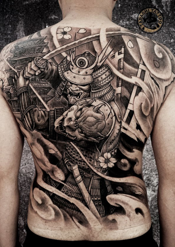 Hình xăm Samurai và rồng 